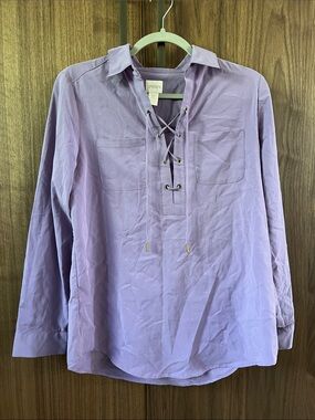 Chico's Lavender Lace-Up Long Sleeve Popover Shirt